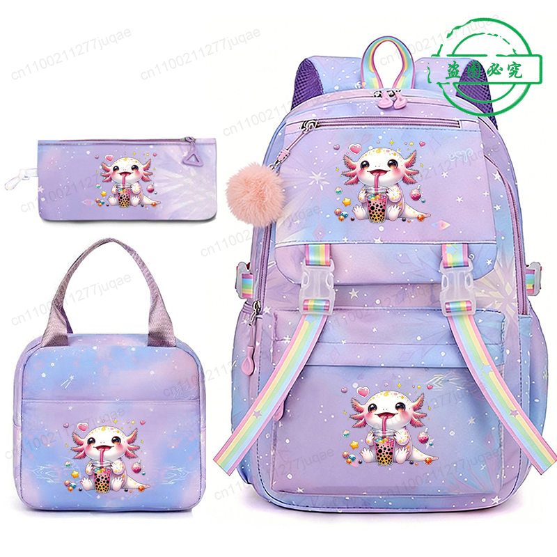 School Backpack Teen - Рюкзак для школы с аниме-принтом «Аксолотль